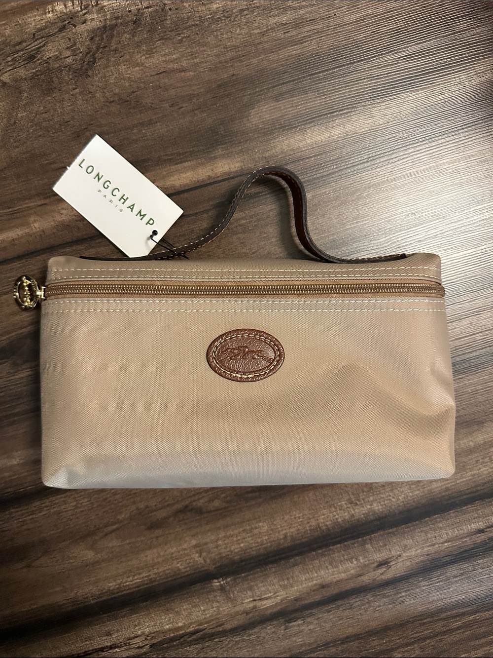 Longchamp Beige and Brown Wristlet Pouch